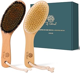 2-Pack Dry Body Brush, Copper Ionic Brush & Boar Bristle Shower Brushes | body brush set: Ionic copper brush for lymphatic drainage and natural boar bristle shower brush for skin exfoliating.