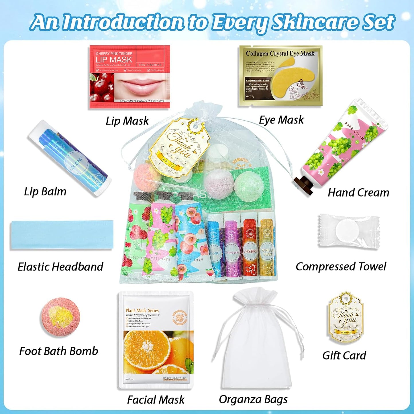80PCS Spa Birthday Party Supplies, Include Face Masks, Lip Balm, Hand Cream, Under Eye Patches, Lip Mask, Foot Bath Bombs,Headband,Sleepover Spa Party Supplies Kit for Women Girls Gift Skincare Set