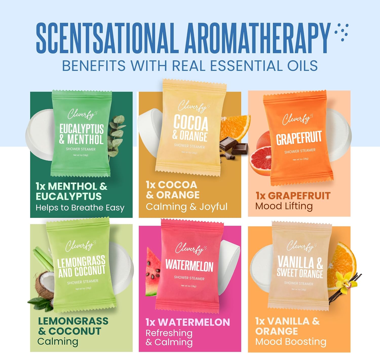 Cleverfy Shower Steamers Aromatherapy for Women and Men – 6 x 18 Pack