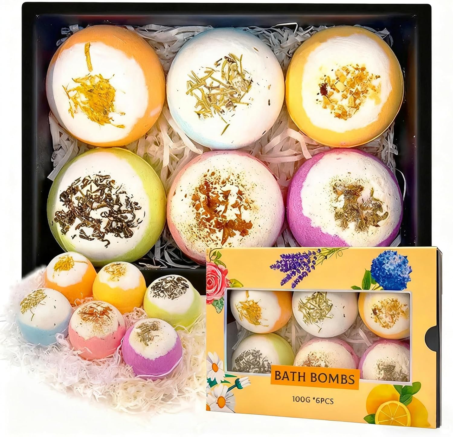 Bath Bombs Gift Set, 100g Natural Plant Essential Oil Aromatherapy Steaming Bath Bomb, Soothing and Moisturizing Bath Bombs, SPA Gift for Mother, Wife, Her/Him or Girlfriend.