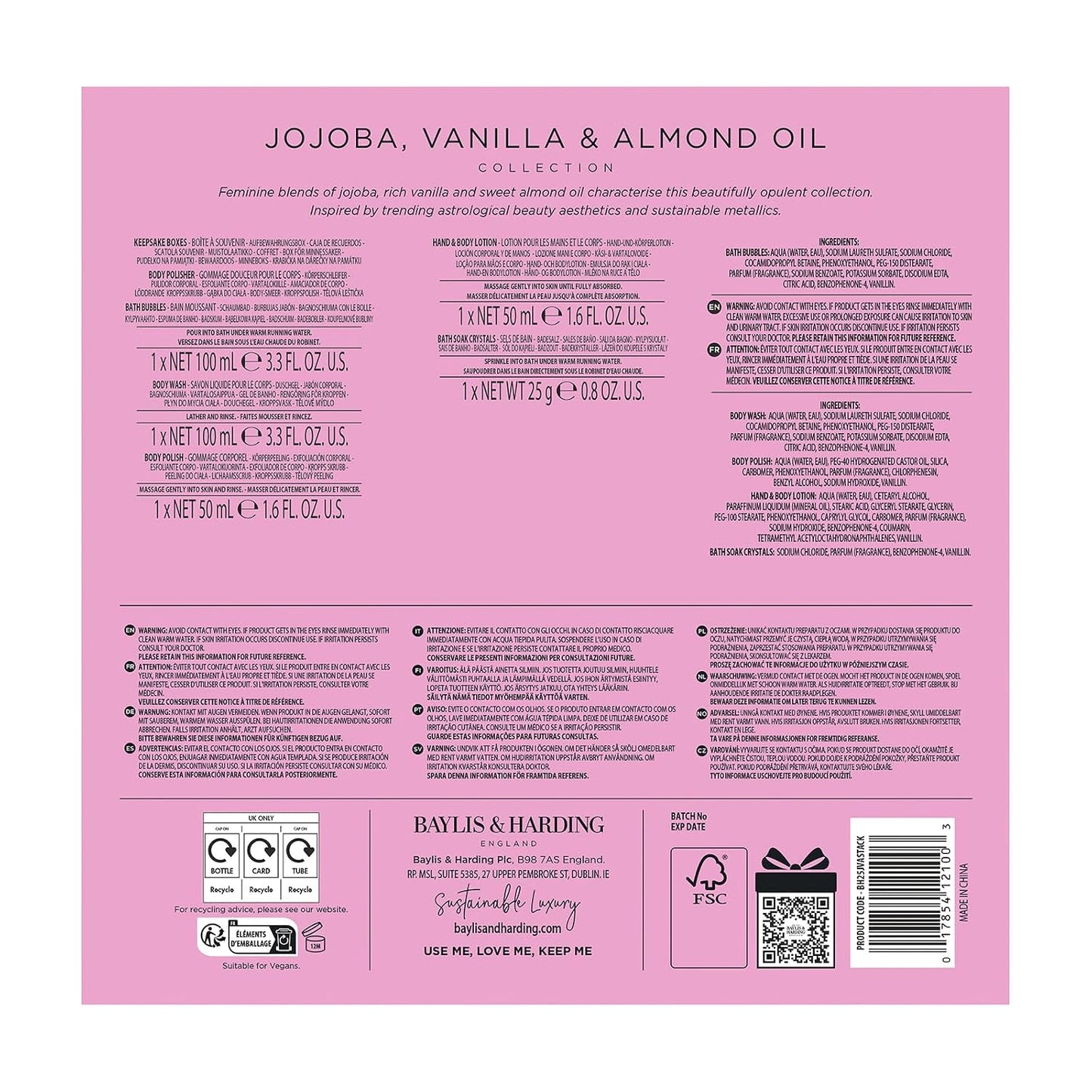 Baylis & Harding Jojoba, Vanilla & Almond Oil Luxury Pamper Present Gift Set For Women - Vegan Friendly