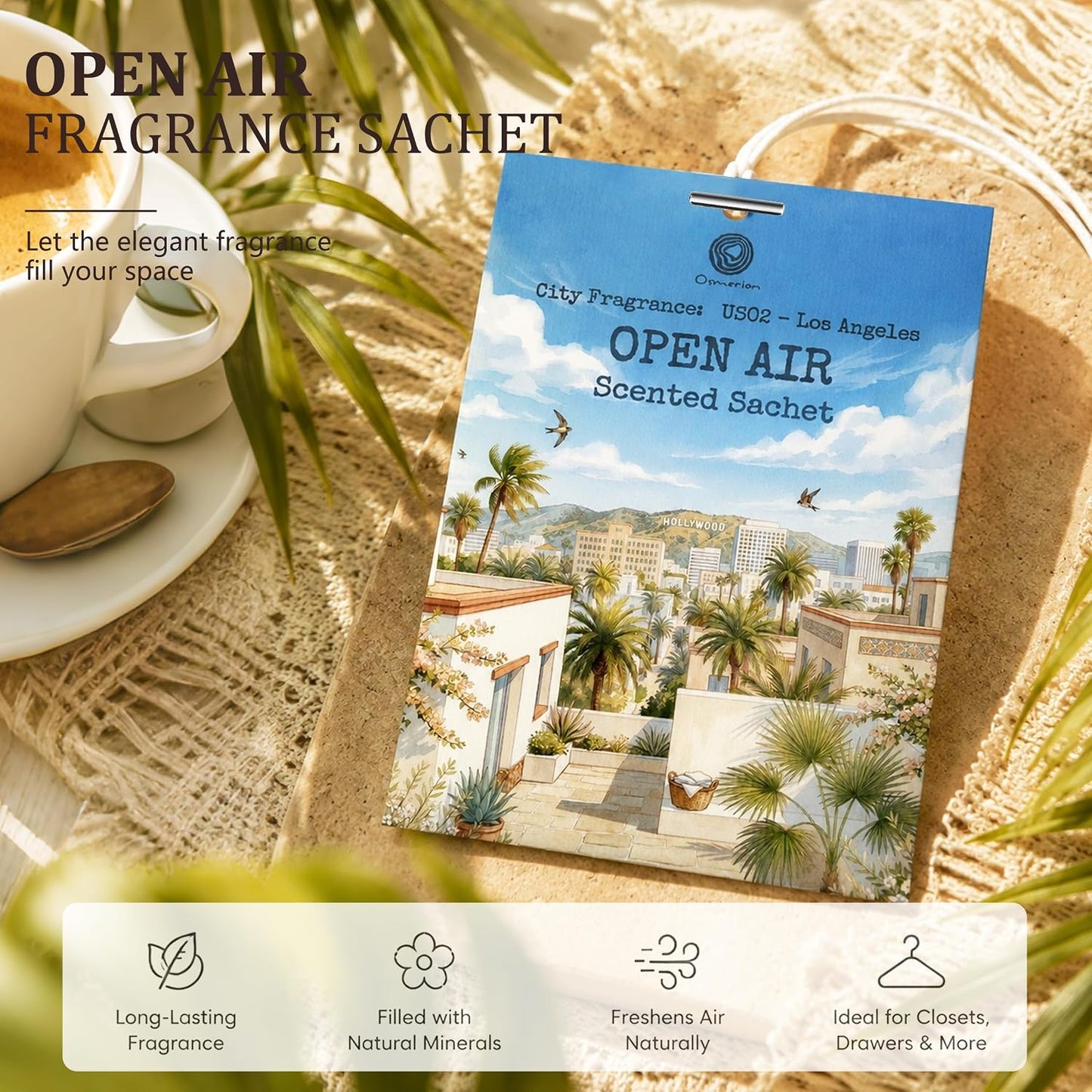 US02-Los Angeles Open Air Scented Sachets for Closets, Drawers & Cars, 12 Pack