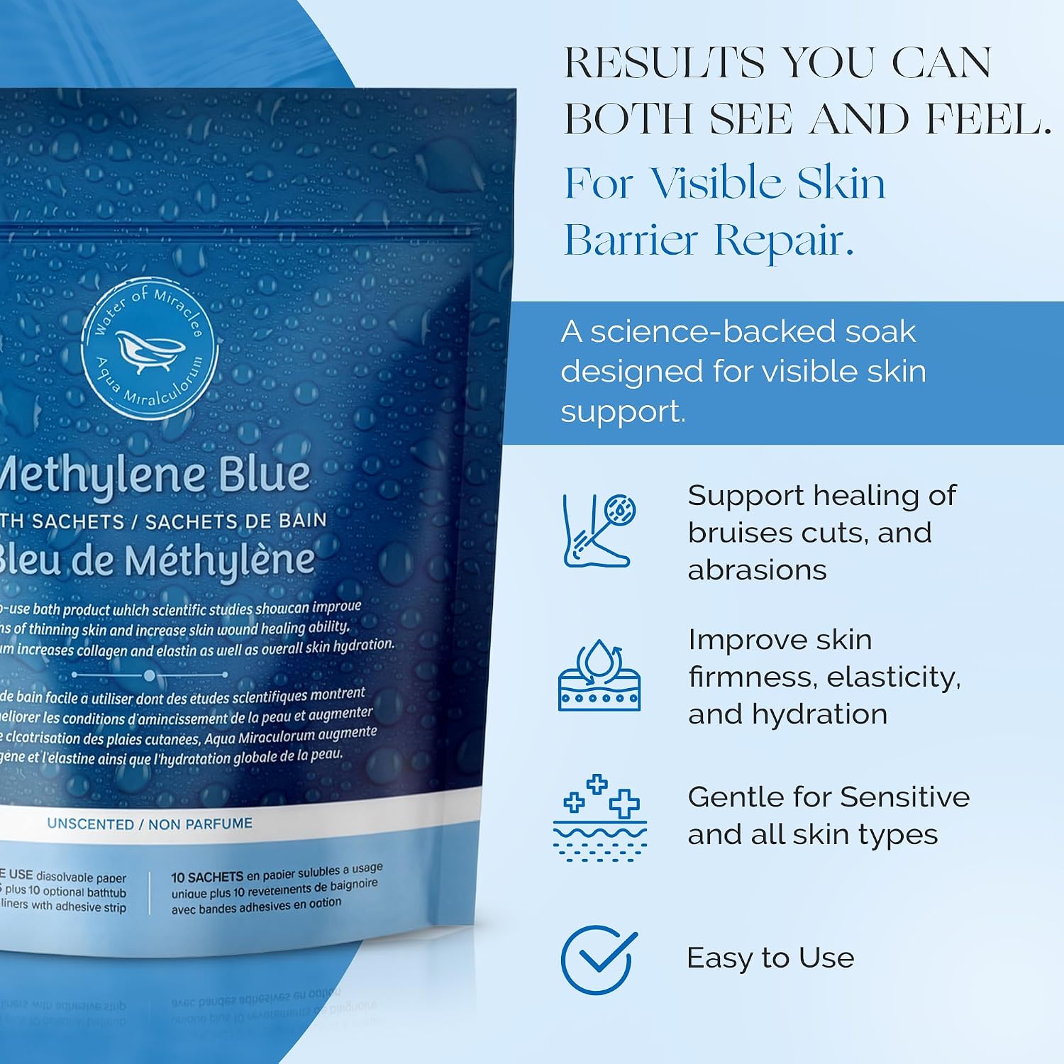 Methylene Blue Bath Soak | Age Defying Serum for Aging and Fragile Skin | Supplement for Defying The Signs of Aging Fragile Skin | USP Pharmaceutical Grade | 10 Dissolvable Sachets