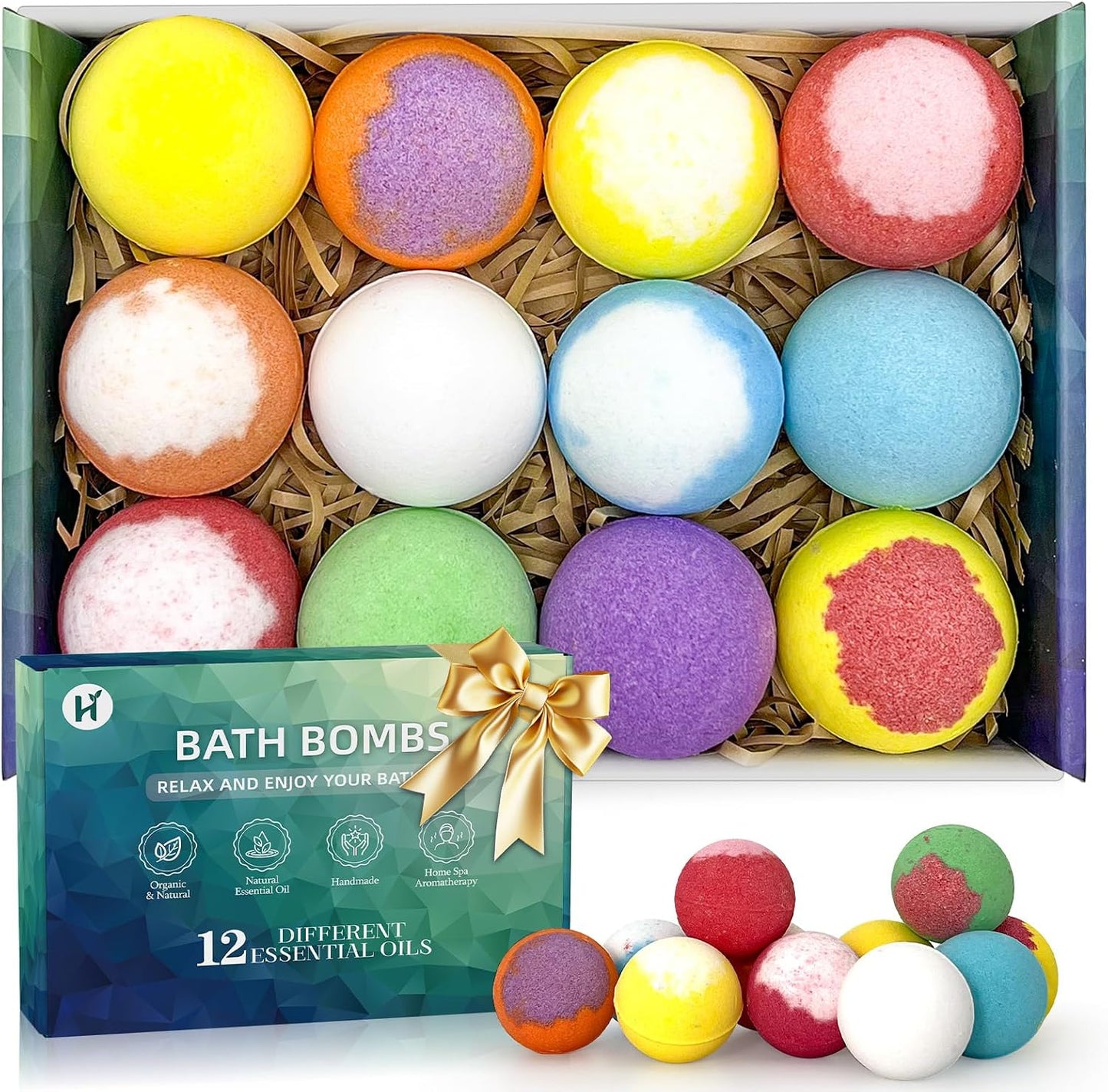 Bath Bombs Birthday Gifts for Women & Men Set, 12 Pack Handmade Natural Organic Bath Bomb with Shea Butter, Fathers Day Gift for Dad Husband from Wife Daughter, Spa Relaxing Self Care