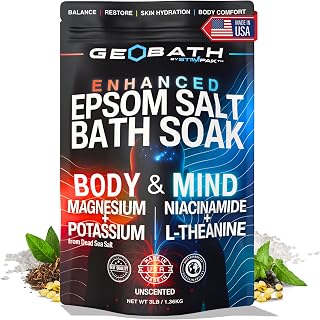 Magnesium Epsom Salt Bath Soak with Dead Sea Salt | Hydrating Skin Care & Muscle Relief with L-Theanine, Niacinamide & Potassium | Stress Relief & Relaxation for Body & Mind | GEOBATH | 3lb