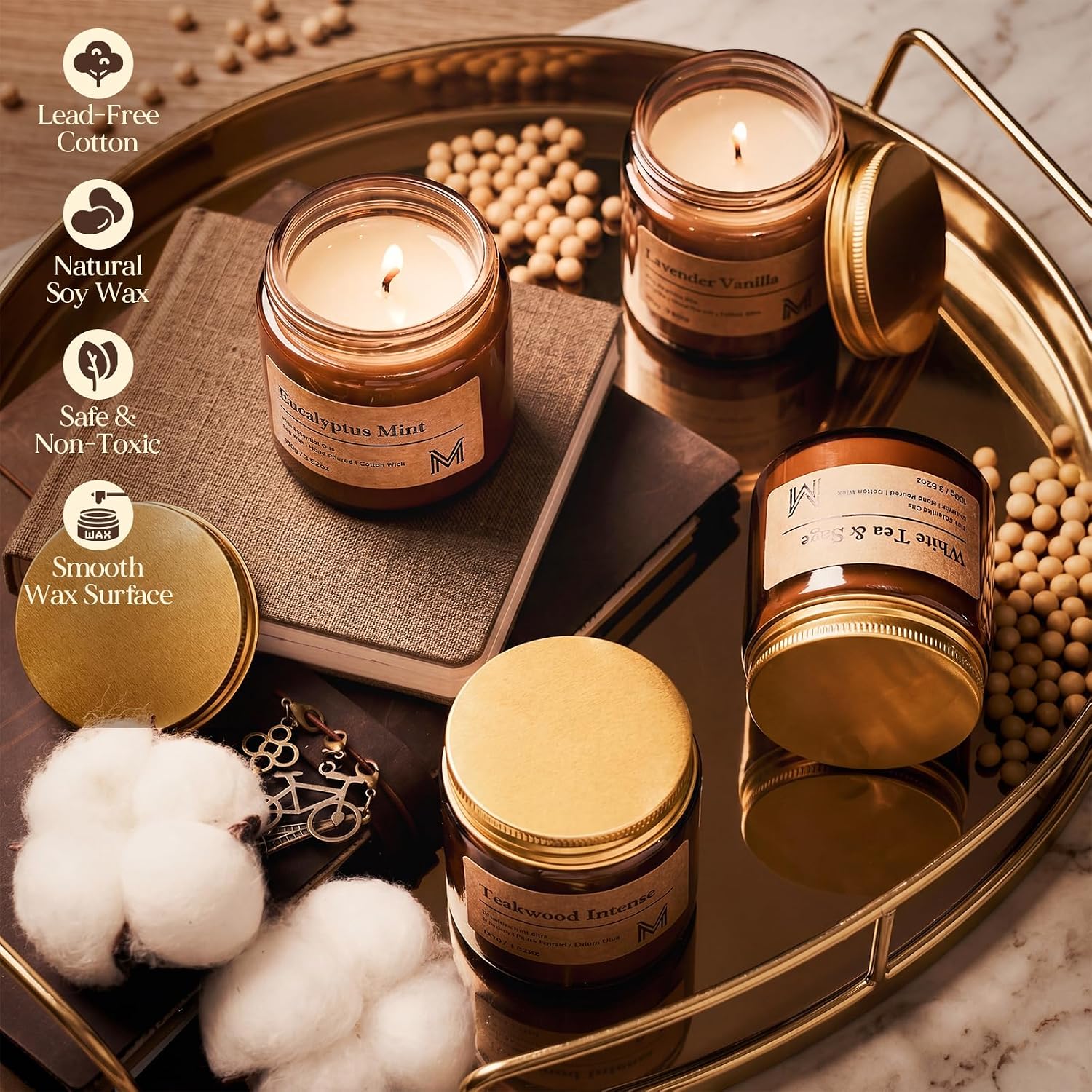 M&SENSE 4 Pack Candle Gift Set, Aromatherapy Scented Candle for Home Fragrance, Natural Soy Wax Candles for Stress Relief, Yoga, Long Lasting Small Jar Candle Gift Set for Birthday Housewarming