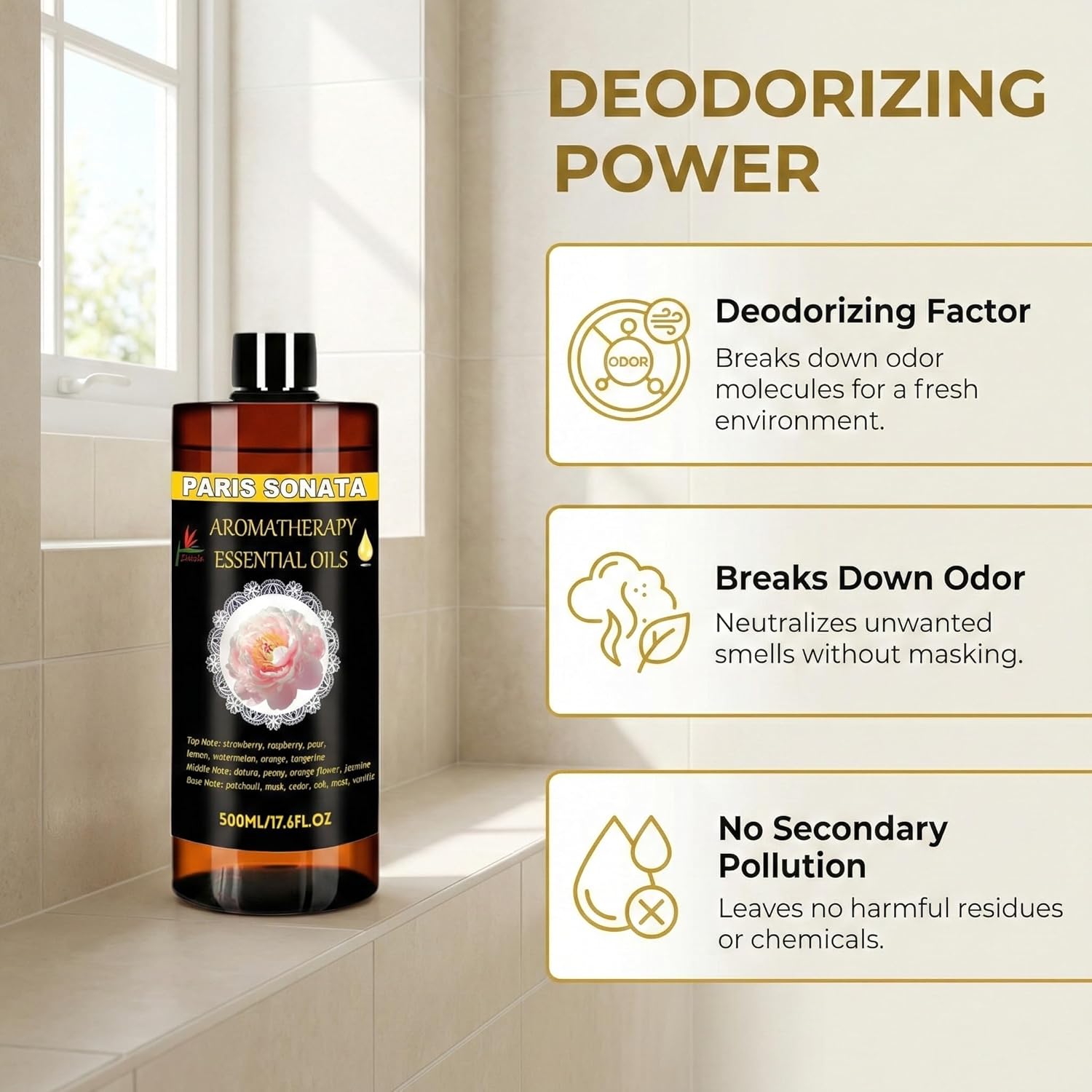 Essential Oils Diffuser Oil Refill 17.6fl.oz Large Volume Plant-Based Formula Aromatherapy Oil Air Refreshing Odor Reducing Long Lasting Scent Home Hotel Office Use Elitzia ET500EO8