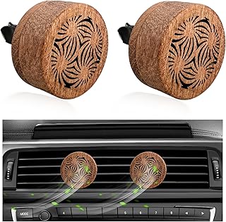 KVAEY 2 PCS Wood Car Essential Oil Diffuser, Wooden Aromatherapy Essential Oils Diffuser with Vent Clip, Wood Vent Clip Air Freshener for Vehicle Office Home Bedroom (Lucky Stamen)