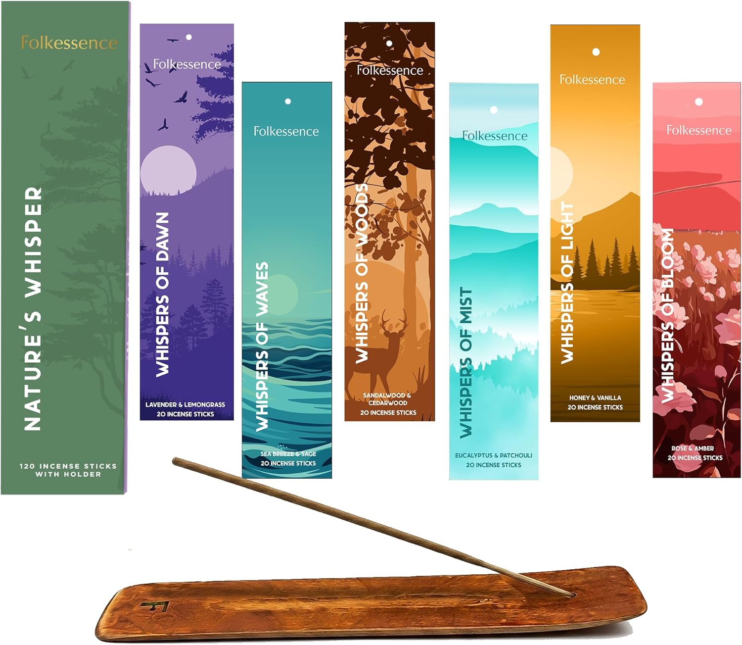 Folkessence Incense Sticks Set of 6 (120 Sticks) | Nature's Whisper Incense for Aromatherapy, Meditation & Home Fragrance | Long Burning, Non Toxic, no Charcoal | Sandalwood & Vanilla Scented
