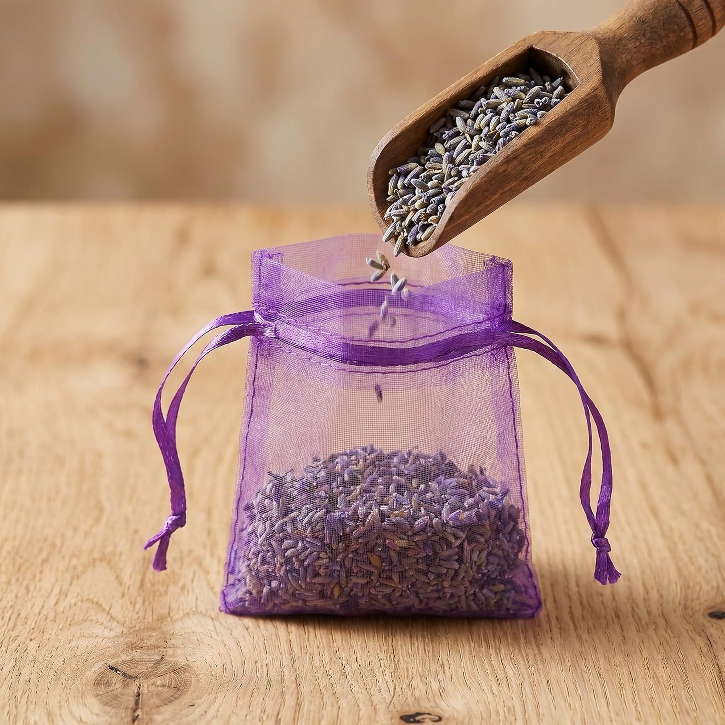 Beaupretty 20pcs Lavender Scented Sachet Bags for Drawers and Bedrooms, Reusable Purple Organza Drawstring Pouches with Easy Open and Refill, Elegant Home Fragrance Cedar and Lavender Sachets