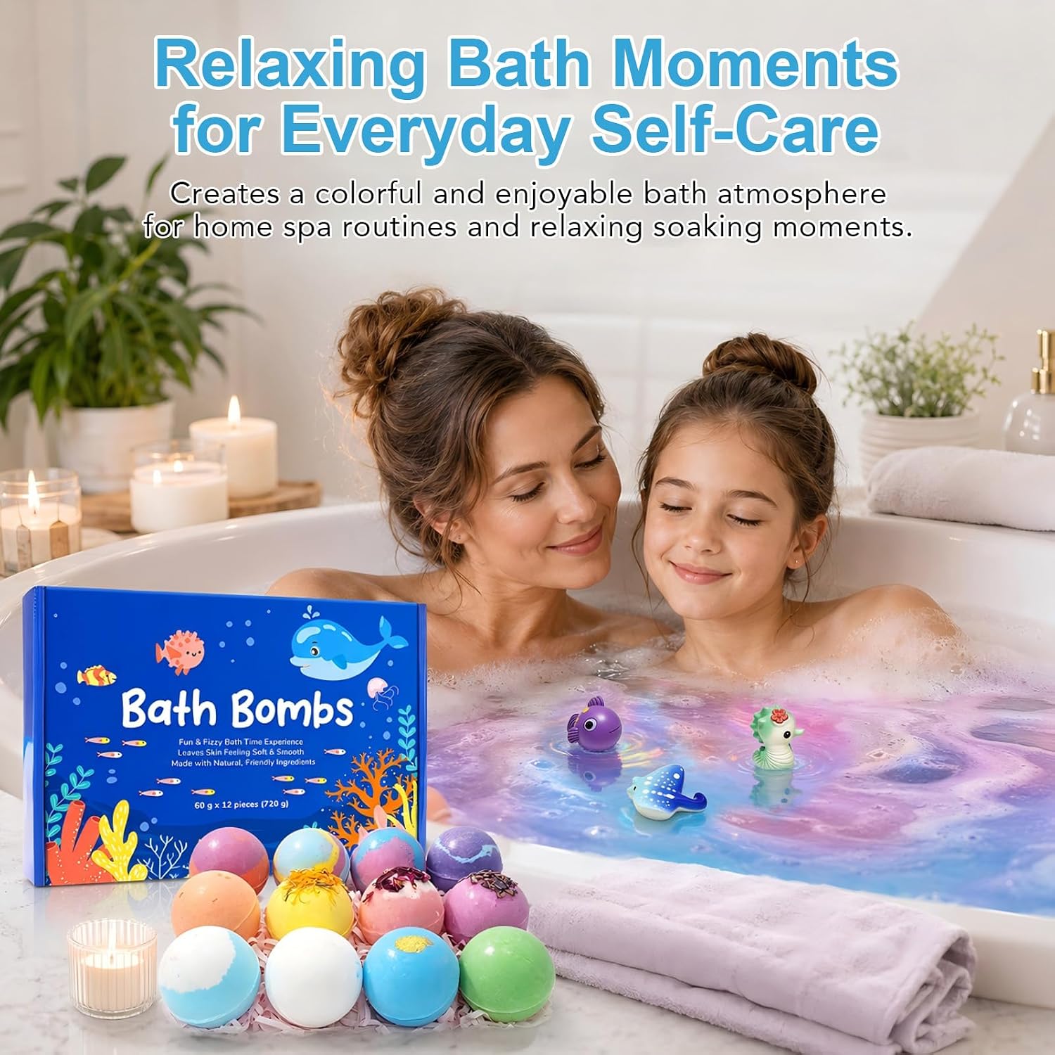 Ocean Theme Bath Bomb Set with Hidden Sea Creature Charms, 12 Colorful Fizzy Bath Bombs for Relaxing Bath Time, Self Care Gifts and Everyday Soaking Experience