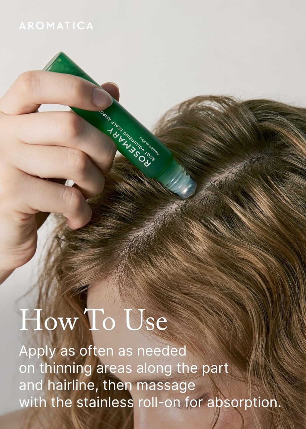 AROMATICA Rosemary Root Volumizing Scalp Serum, Korean Hair Growth Serum Roll on, Caffeine 10,000ppm & Rosemary Essential oils 1,400 ppm, Cooling Scalp care, Silicon/Paraben/Sulfate‑Free (0.67oz)