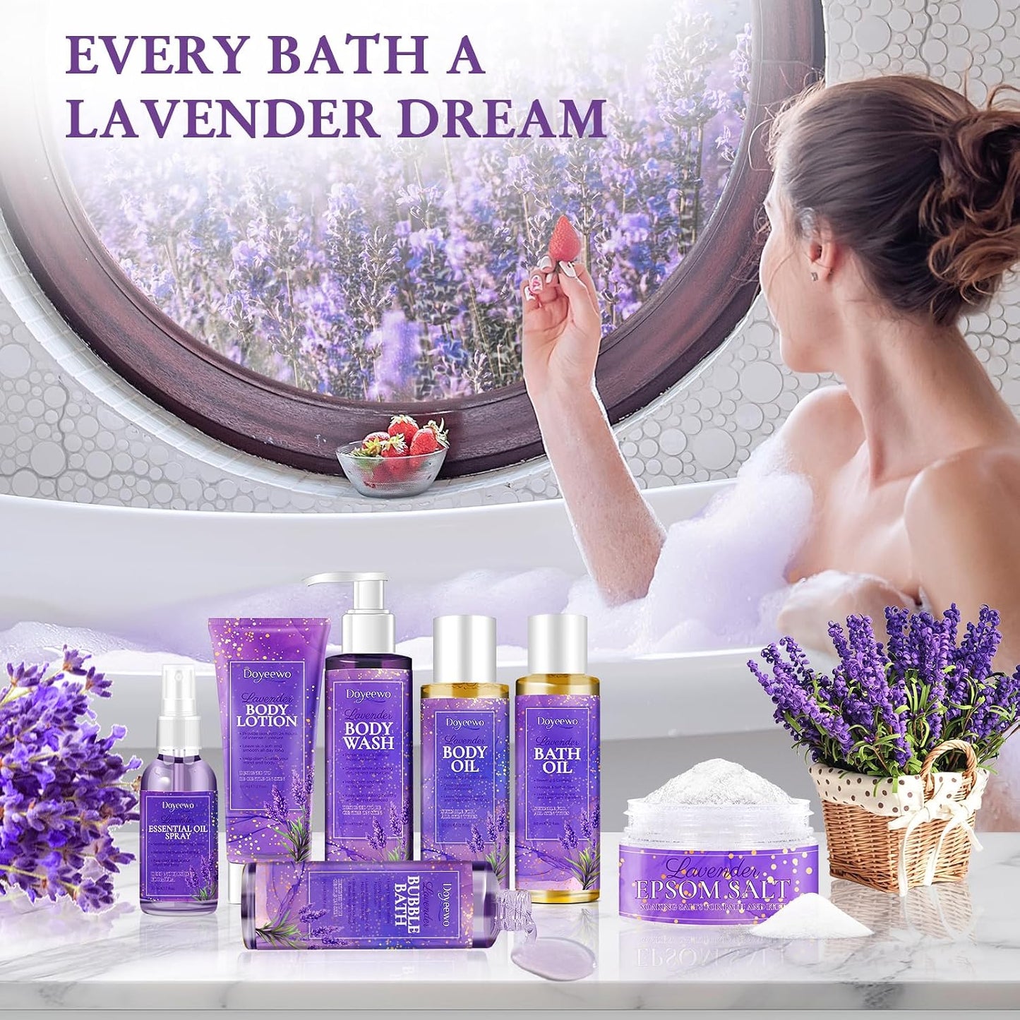 Spa Gifts for Women,Bath Body Care Wash Christmas Gifts Baskets for Women,Relaxation Calming Lavender Spa Set Home Self Care Shower Kit Birthday Valentines Stocking Stuffers for Mom Wife Sister