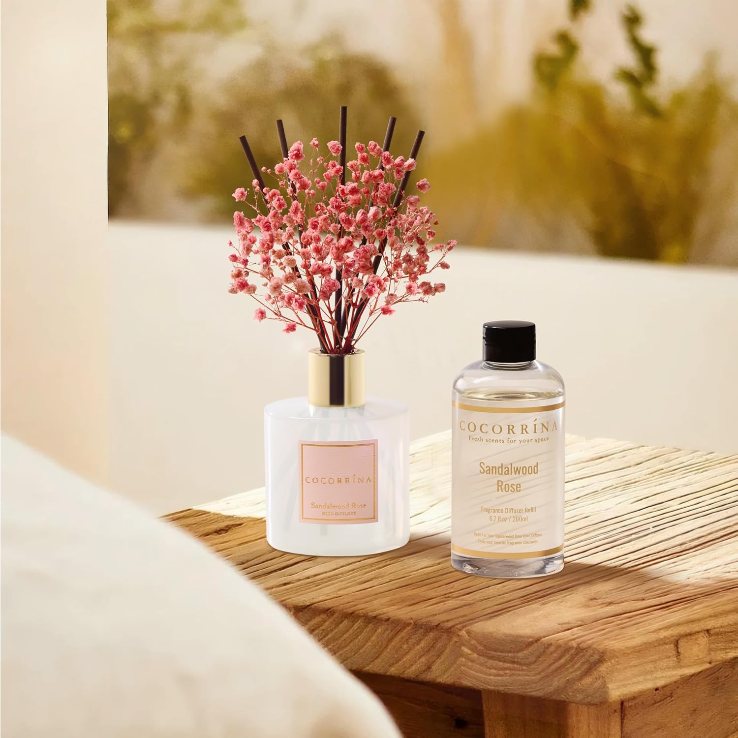 COCORRÍNA Refill - Sandalwood Rose 6.7 Fl.oz Reed Diffuser Refill with 8 Sticks