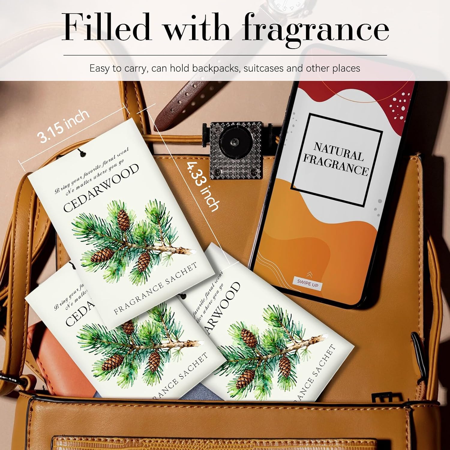 Cedarwood Scented Sachet Bags - 12 Pack Drawer & Closet Freshener, Long Lasting Odor Eliminator for Wardrobes, Cars & Storage, Home Fragrance Air Freshener Sachets