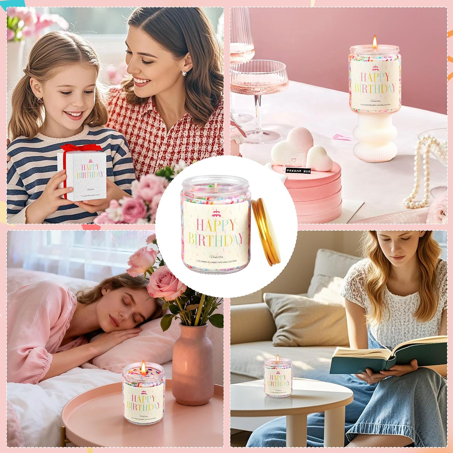 PHD CAKE Happy Birthday Candle - Birthday Gifts for Women, Men, Mom, Dad, Sister, Teacher, Friends, Natural Soy Wax Vanilla Scented Candles
