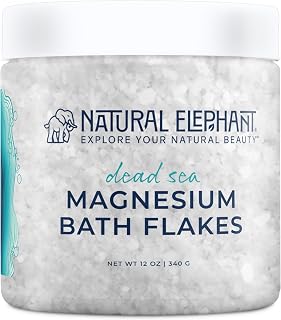 Natural Elephant Dead Sea Magnesium Bath Flakes | Pure Magnesium Chloride Soak for Body and Foot | Ideal for a Soothing Bath Experience | Alternative to Epsom Salt (12 oz Jar)