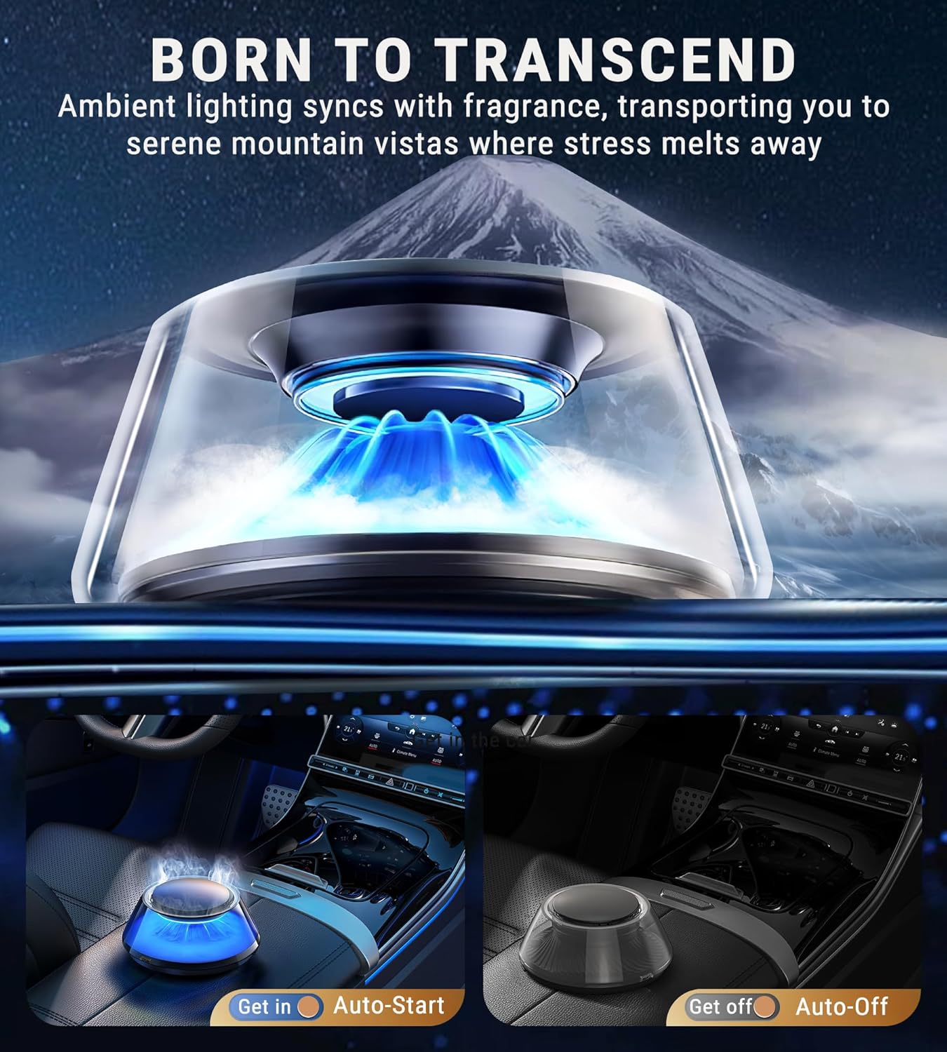 Upgraded Smart Car Air Freshener, Car Diffuser, Fuji Cologne & Pine Forest 5 Mode Ambient Light & Mist Fragrance with Auto On/Off Intensity Adjustable Mist for 6 Months C01 Automotive Diffuser,Premium