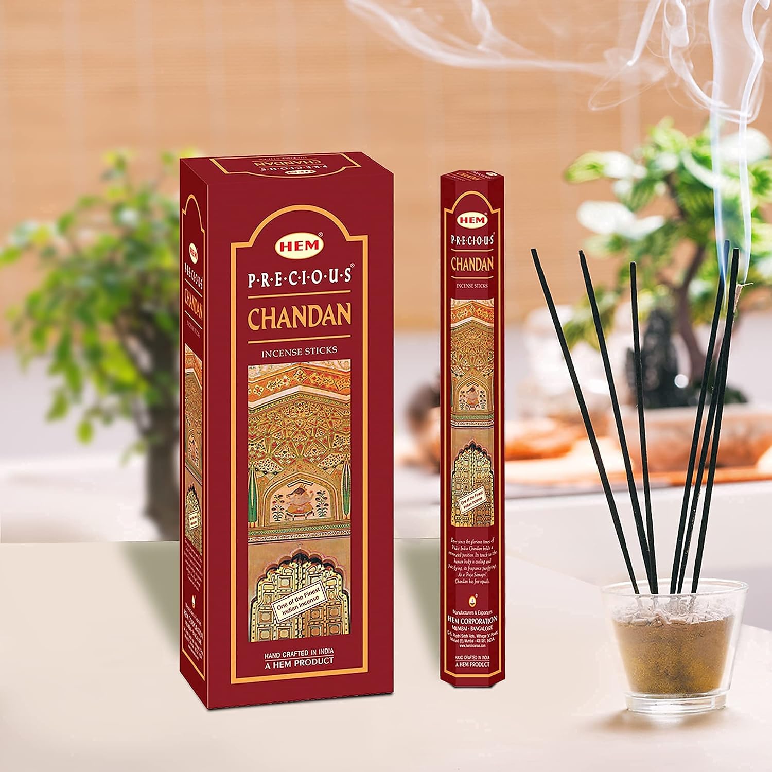 HEM Precious Chandan Incense Sticks | Pack of 6 Boxes (120 Sticks) | Classic Sandalwood Aroma for Meditation, Pooja & Relaxation | Handcrafted for Calm & Positivity (Chandan)