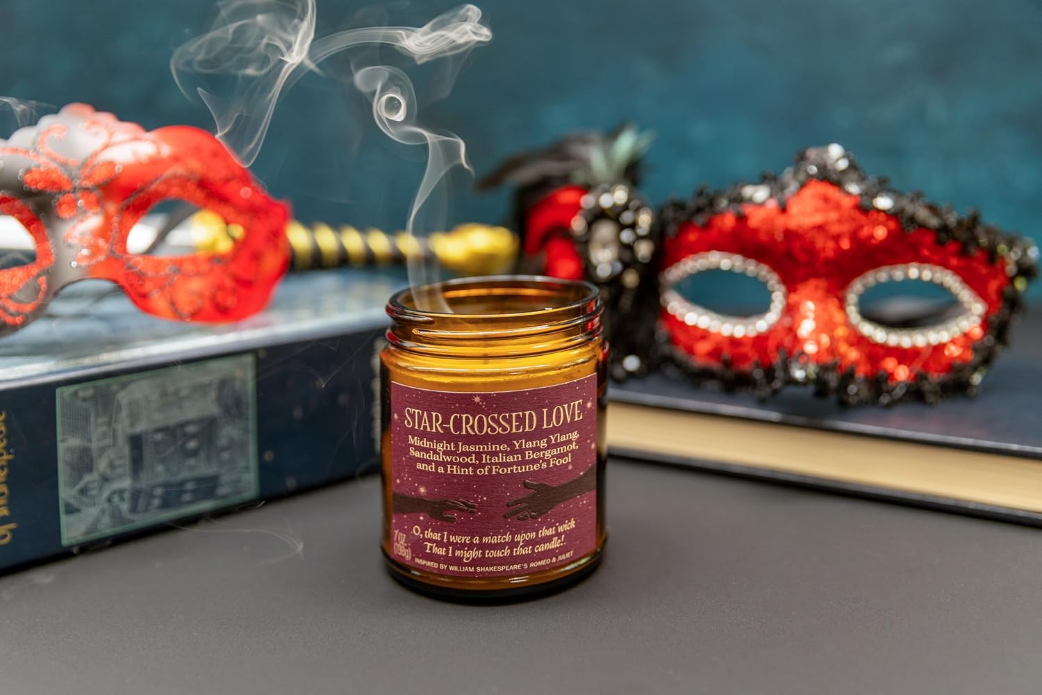 The Unemployed Philosophers Guild Star-Crossed Love Scented Candle - Hand-Poured in the USA, Soy Wax Blend, 30 Hour Burn Time, 7 oz Glass Jar, Romeo and Juliet Themed