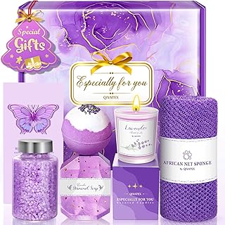 Qivatex Lavender Gift Set for Women, Relaxing Spa Bath Self Care Basket Set | Unique Purple Birthday, Christmas, Mothers Day, Valentines, Holiday Gift, Gift for Her, Mom, Wife, Girlfriend, Sister, Auntie