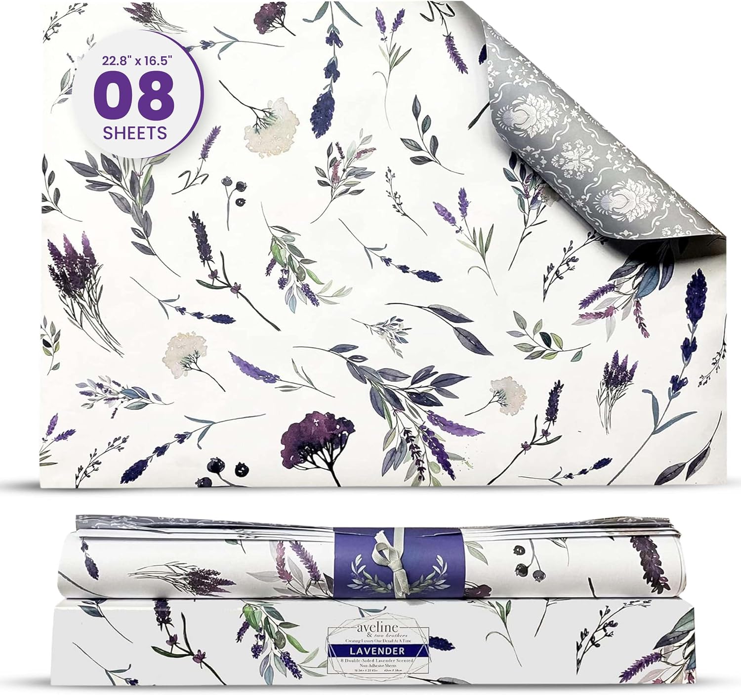 8X Lavender Scented Drawer Liners for Dresser - Scented Drawer Liner is Ideal for Cabinet, Dresser, Shelf, Cupboards - Double-Sided Pattern Non Adhesive Contact Paper for Shelves is Ideal Winter Gift