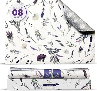 8X Lavender Scented Drawer Liners for Dresser - Scented Drawer Liner is Ideal for Cabinet, Dresser, Shelf, Cupboards - Double-Sided Pattern Non Adhesive Contact Paper for Shelves is Ideal Winter Gift