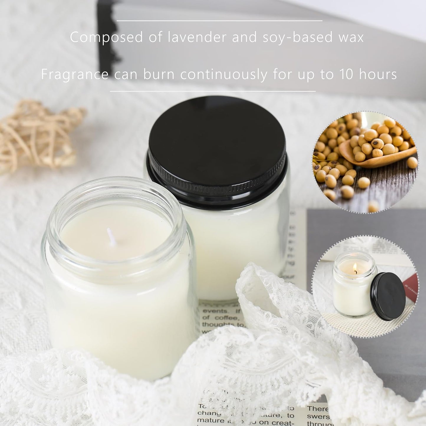 24 Pcs 4 Oz Mason Jar Candles, Lavender Scented Soy Candles Bulk Set for Stress Relief and Relaxation, Great Favors for Wedding, Christmas, Housewarming Gifts (Black, Lavender, 24)