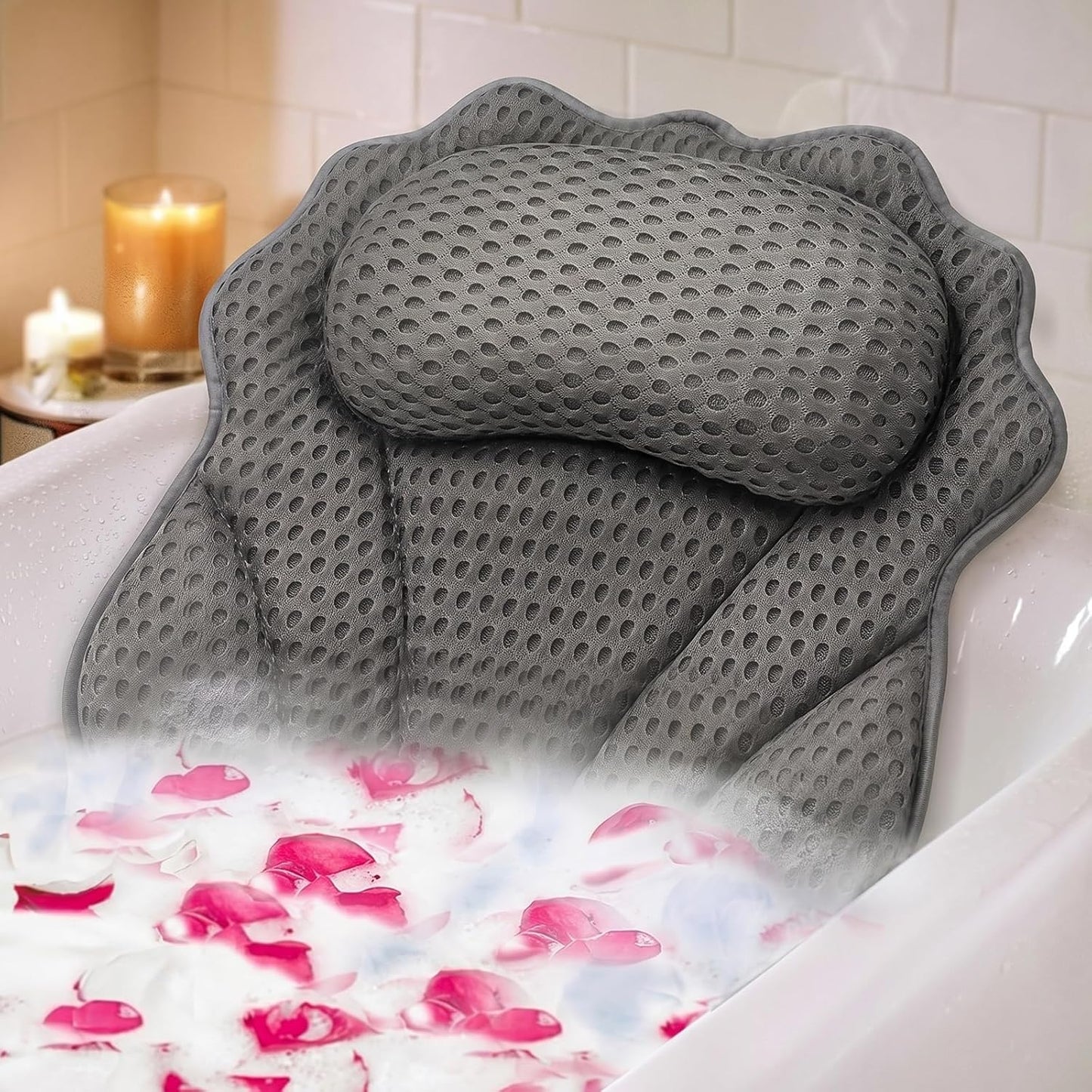 Bath Pillow RUVINCE Ergonomic Luxury Bathtub Pillow with Head,Neck, Shoulder and Back Support, 4D Bath Pillows for tub with 6 Powerful Suction Cups, Fits All Bathtub