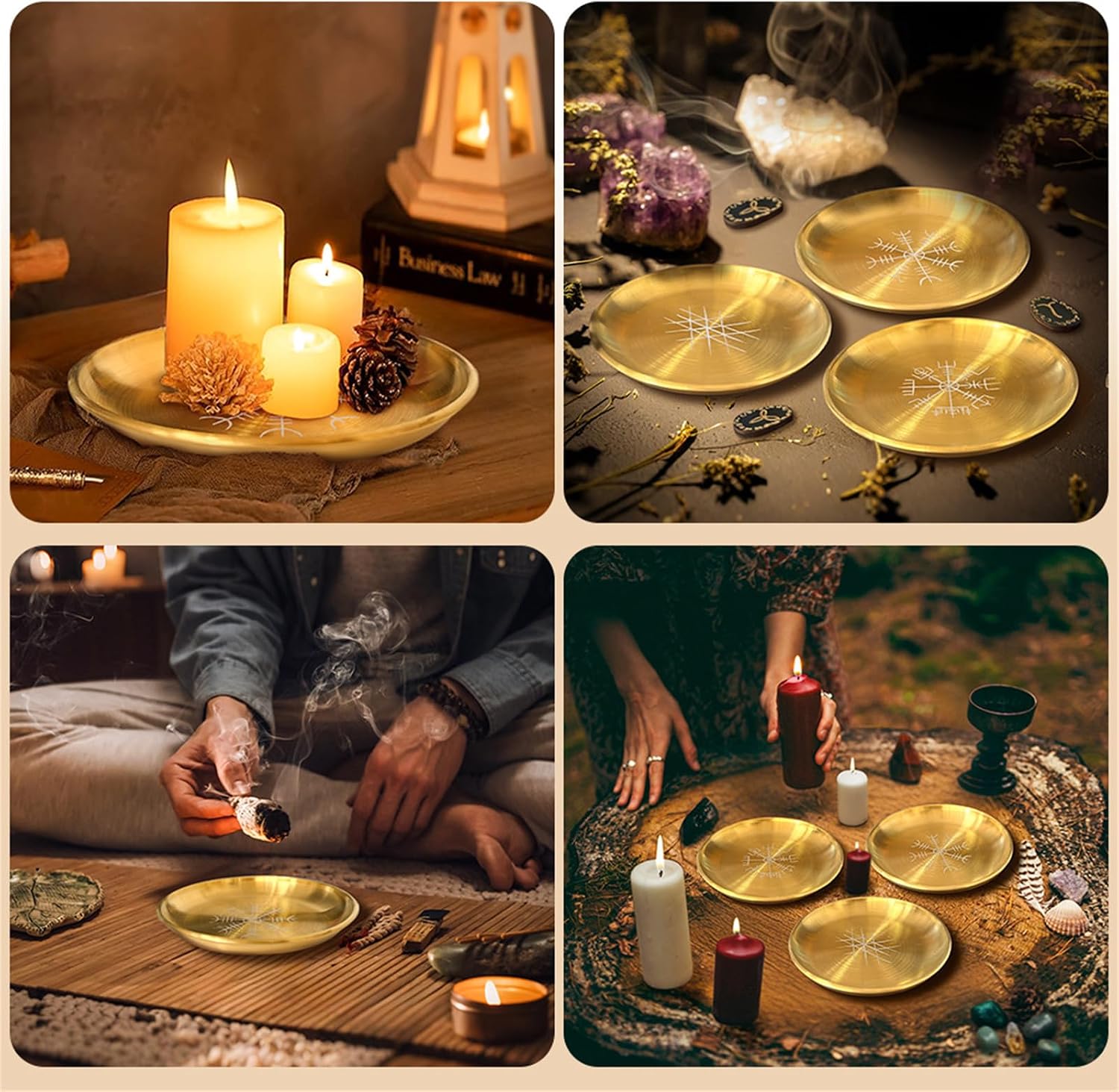 Candlestick Round Plate Pagans Ritual Tray Holder Incenses Burners Home Decoration Jewelry Crystal Storage Tray Jewelry Crystal Storage Trays Organizers