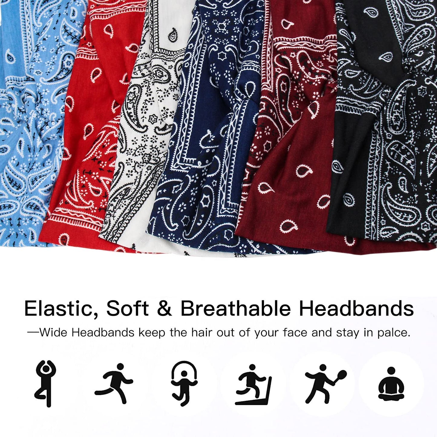 Wide Bandana Headbands for Women Twist Boho Headband Stretchy Turban Head band Head Wraps Yoga Workout Head Bands For Women's Hair,Pack of 6