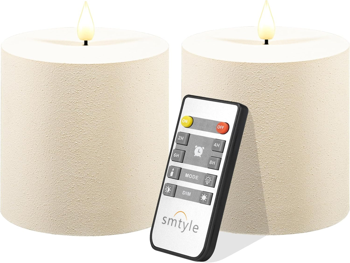 smtyle 4" x 4" Ivory LED Flameless Battery Plastic Operated Flickering Pillar Candles with Remote Set of 2 for Bathroom, Coffee Table or Dining Table Decor