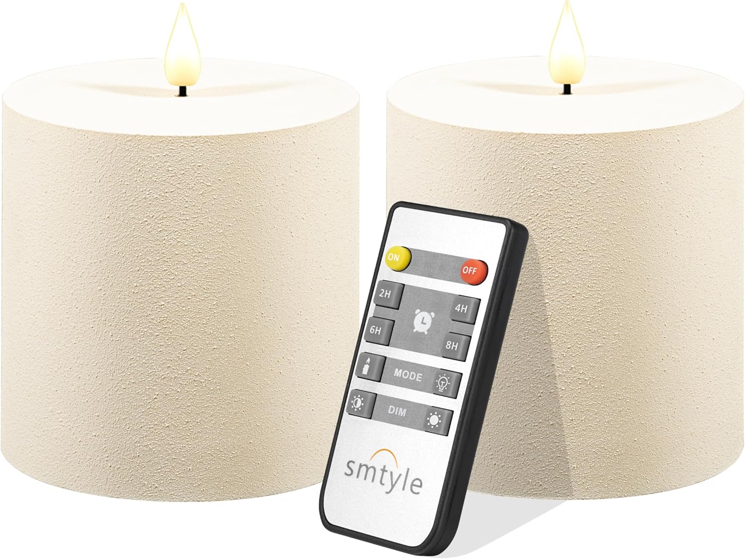 smtyle 4" x 4" Ivory LED Flameless Battery Plastic Operated Flickering Pillar Candles with Remote Set of 2 for Bathroom, Coffee Table or Dining Table Decor