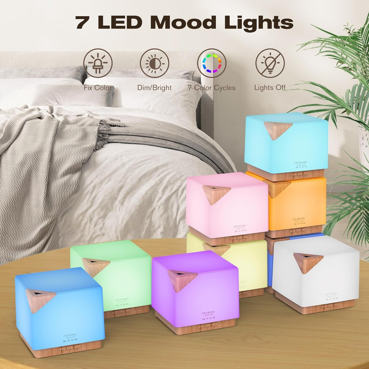 ASAKUKI Essential Oil Diffuser for Home, Large 700 ml Humidifier with Automatic Shut-Off, Scent Aromatherapy Diffuser with 7 LED Lights for Living Room, Kitchen, Bedroom, Hotel - Yellow