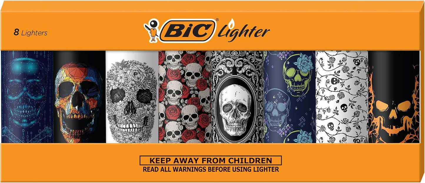 BIC Special Edition Skulls Series Maxi Pocket Lighters, Great for Lighting Candles, Set of 8 Lighters