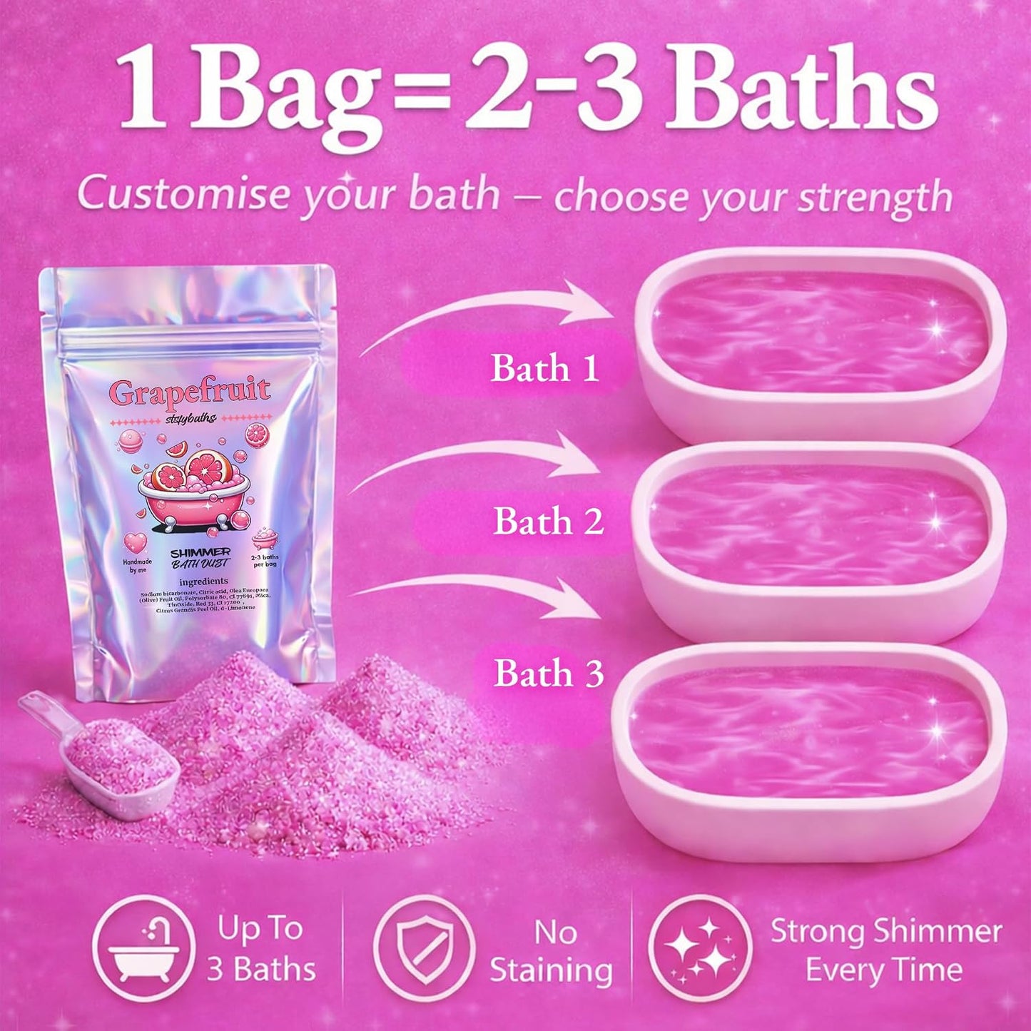 Pink Grapefruit Shimmer Bath Bomb in A Bag - Handmade Essential Oil Scented Bath Bombs for Women,Kids and Men - Bulk Bathbomb Fizzies Perfect for Boys and Girls All Ages (Small, Pink)