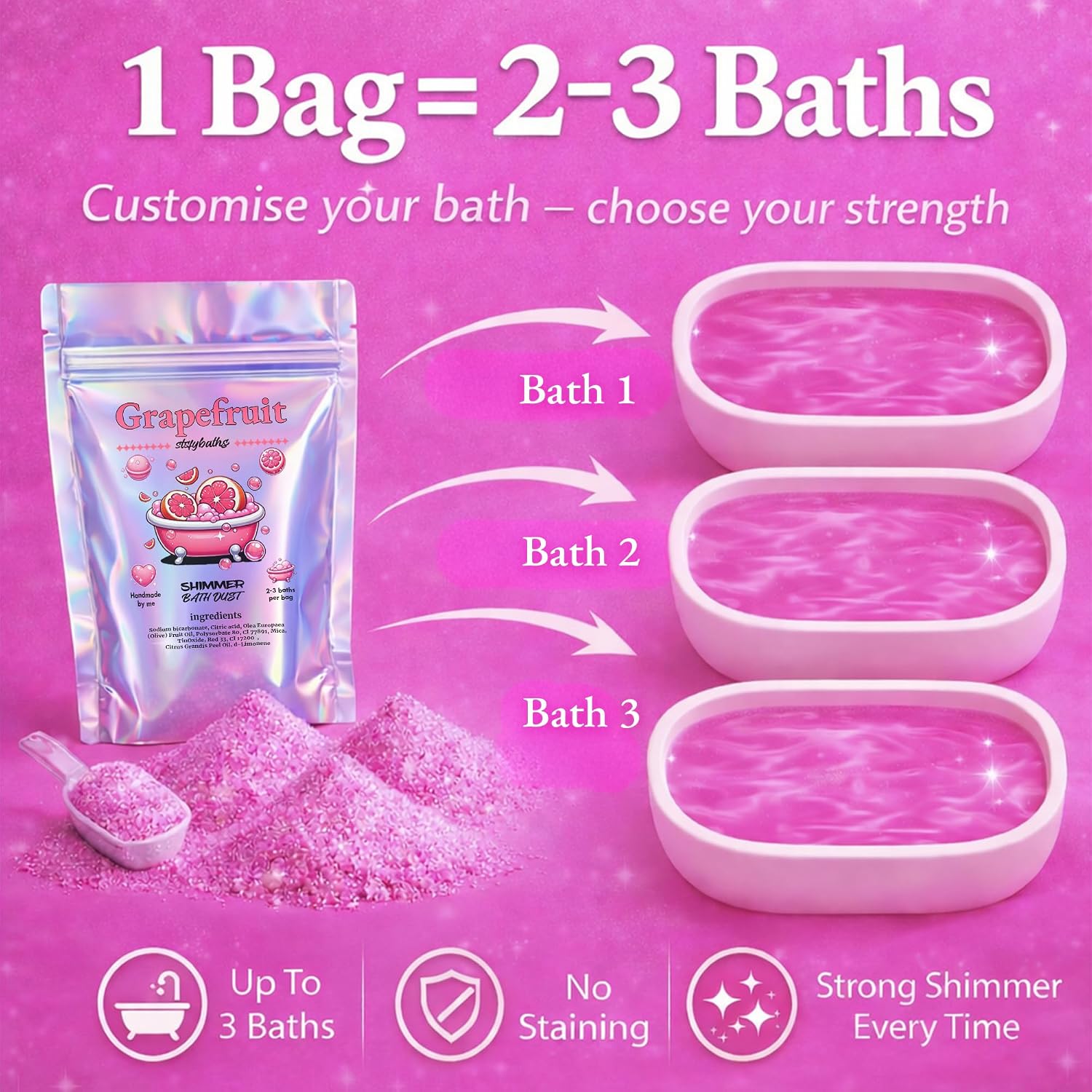 Pink Grapefruit Shimmer Bath Bomb in A Bag - Handmade Essential Oil Scented Bath Bombs for Women,Kids and Men - Bulk Bathbomb Fizzies Perfect for Boys and Girls All Ages (Small, Pink)