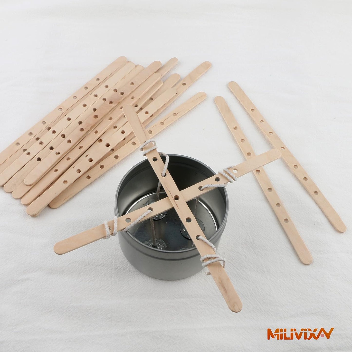 MILIVIXAY 100pcs Wooden Wick Holders - Candle Wicks Centering Device for Large & Multiwick Candles.