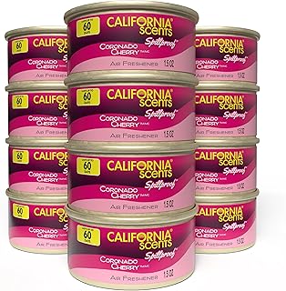 Can Air Freshener and Odor Neutralizer by California Scents, Set of 12 Spillproof Cans for Home and Car, Coronado Cherry, 1.5 Oz Each