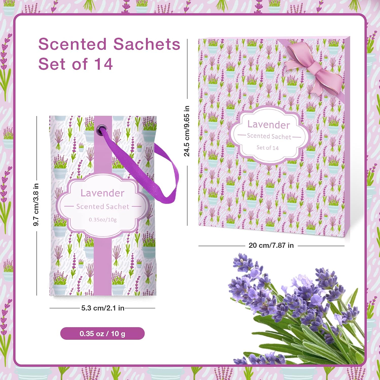 SCENTORINI Lavender Sachets for Drawers and Closets, Long-Lasting Sachets Bags, Pack of 14, Home Fragrance Sachet for Wardrobe, Closet, Drawer, Suitcases, Handbags,