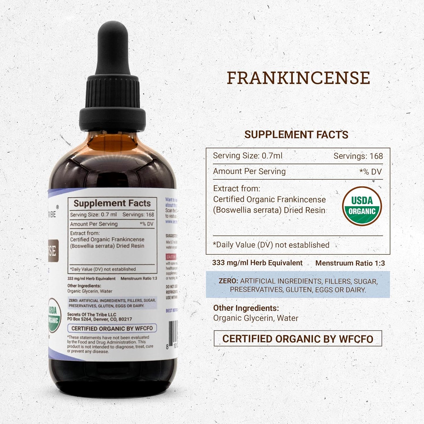 Secrets of the Tribe Frankincense Tincture USDA Organic Alcohol-Free Extract, Frankincense Boswellia Resin Positive Mood/Immune System Health (4 FL OZ)