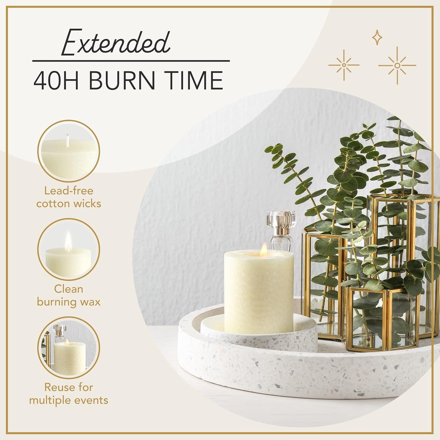 Melt Candle Pillar Candles, 3 Pack - Unscented Candles for Home, Church, Weddings, & More - 3" x 4", Ivory