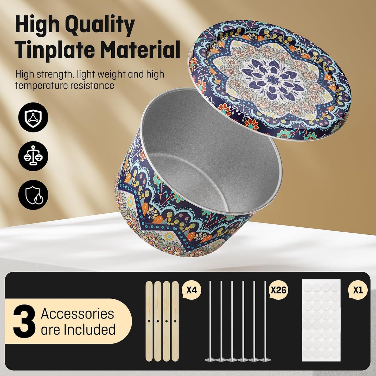 Nexuraze Empty Candle Tins for Making Candles with Lids, Tinplate Material, Warning Label Printed on Can Bottom (Colorful)