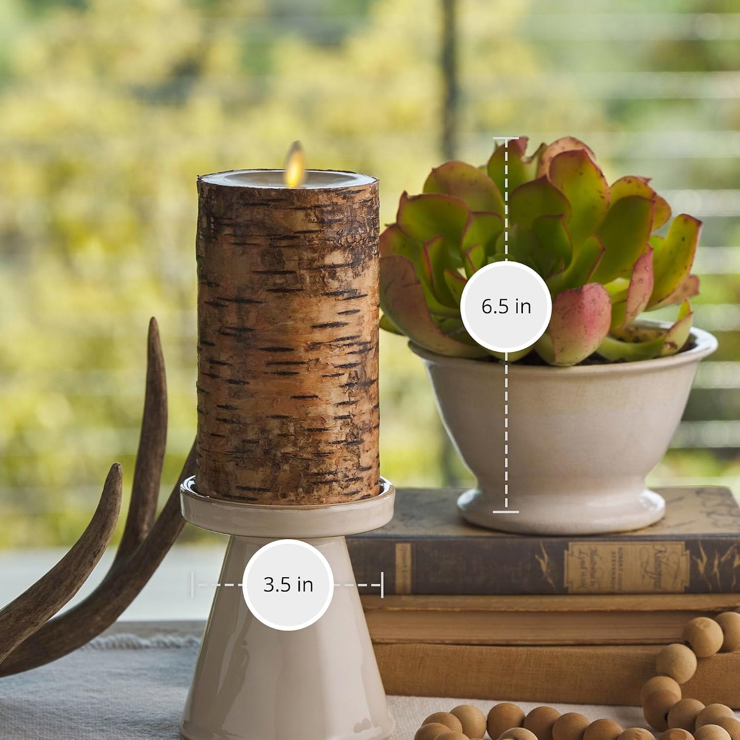 Luminara Real Birch Bark Wrapped Flameless LED Candle, 3.5" x 6.5", Battery Operated Moving Flame Pillar Light with Timer - Natural Decor Unscented