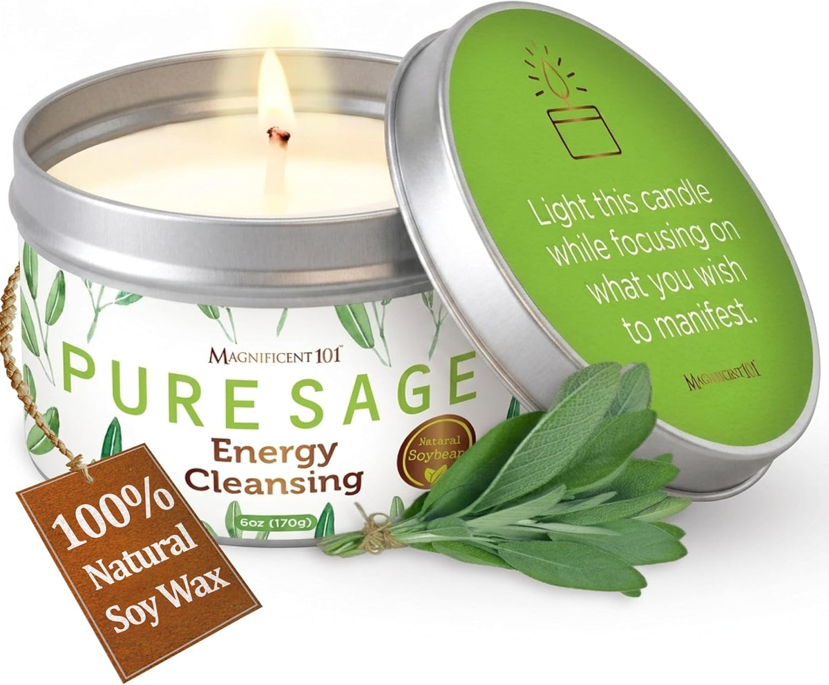 Magnificent 101 Pure Sage Tin Candle for Energy Cleansing