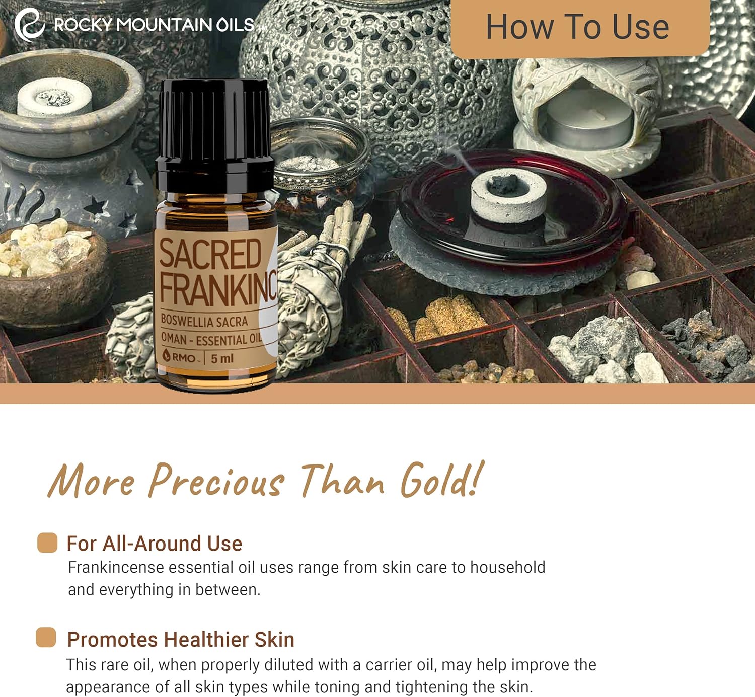 Rocky Mountain Oils Sacred Frankincense Essential Oil - Aromatherapy Essential Oils for Diffusers, Topical Massage Oil for Massage Therapy and Skin Care, and Household - 5ml