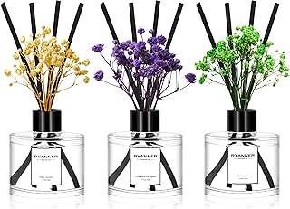 Reed Diffuser Set of 3 Pack,Lavender Eucalyptus/White Jasmine/Lemongrass Scented Oil Diffuser with 24 Sticks(1.7 fl oz Each Pack),Air Freshener for Bedroom Bathroom Office | Shelf Decor