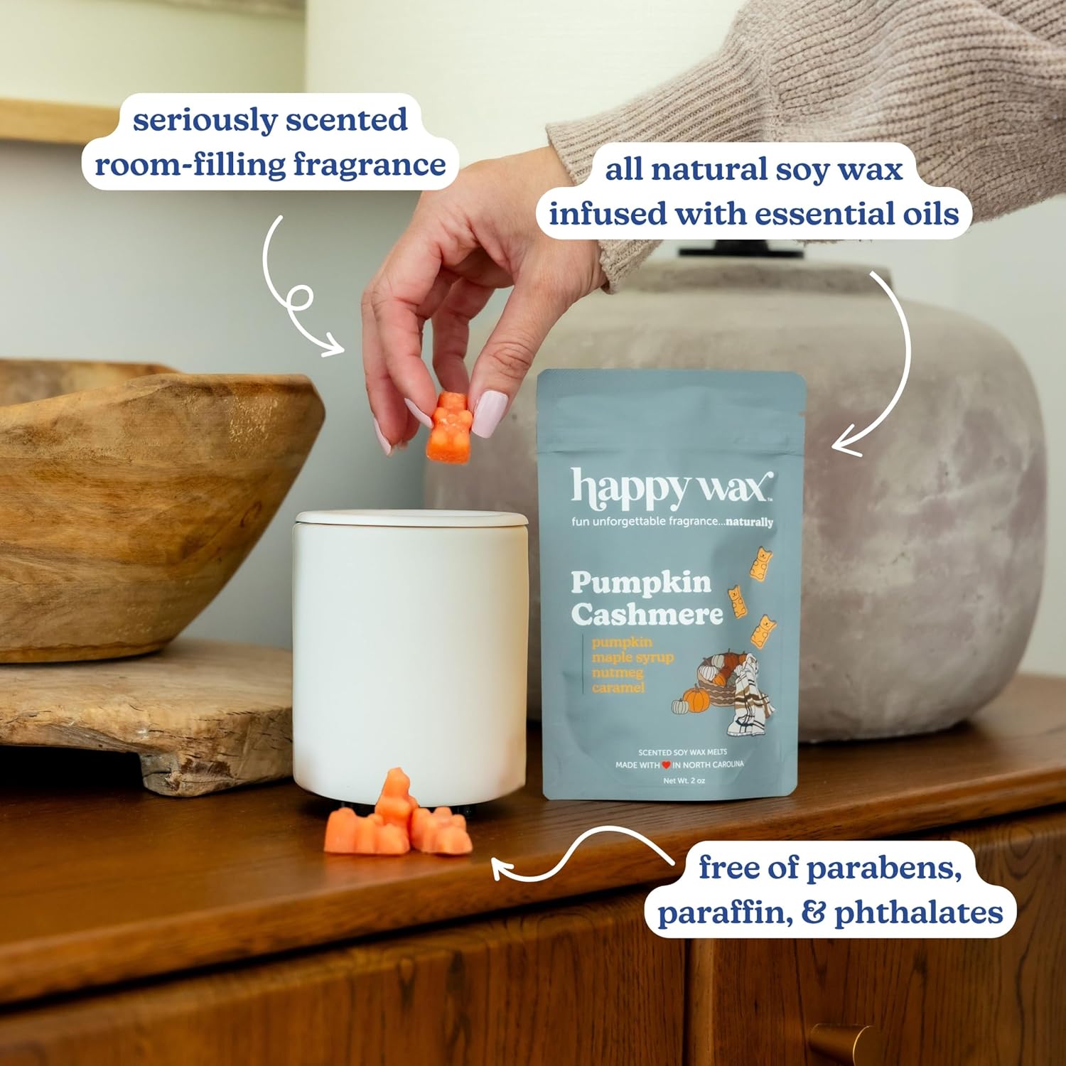 Happy Wax Cozy Pumpkin Collection: Natural, Non-Toxic Scented Soy Wax Melts – Total 6oz Variety Pack: Pumpkin Cashmere, White Cinnamon Pumpkin, Pumpkin Souffle