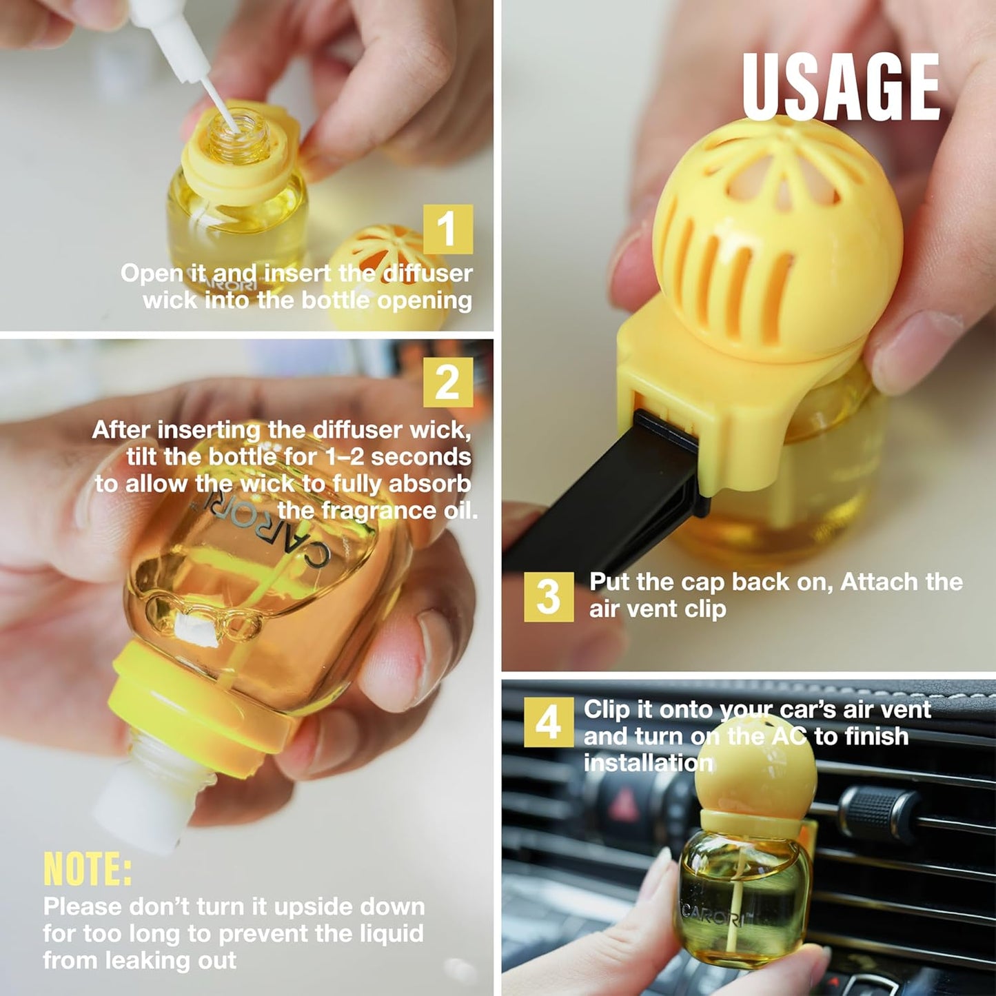 Carori Cute Car Air Freshener 2 Pack, Lightbulb-Shaped Car Fresheners, Automotive Vent Clip, Long Lasting Scent, Essential Oils, Cute Car Accessories for Women, Orange Scent (Lemon)