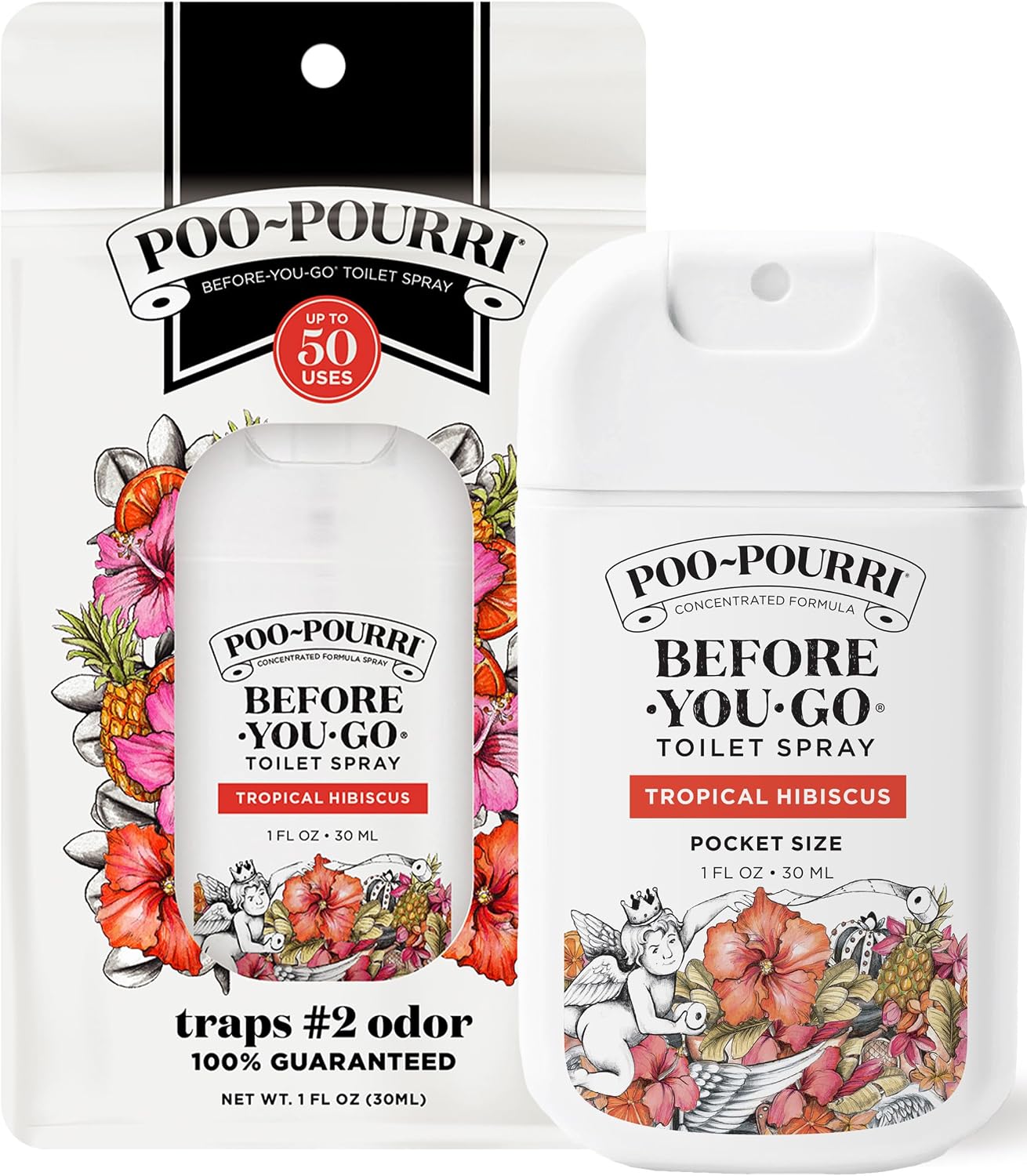 Poo-Pourri Before-You-Go Pocket Toilet Spray, Travel Essentials, Tropical Hibiscus, 1 Fl Oz, Up to 50 Uses, On-The-Go Bathroom Odor Deodorizer with Essential Oils, TSA Approved Size, Hibiscus, Apricot